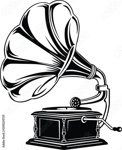 Gramophone Black and White Illustration