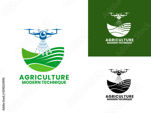 Drone Water and Agriculture logo design vector template. Agriculture Modern Technique logo design template. Creative Use of Drones to water agricultural fields