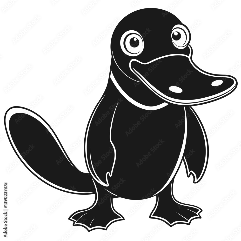 Fototapeta premium Cute Cartoon Platypus Black And White Vector Illustration Detailed Outline Design
