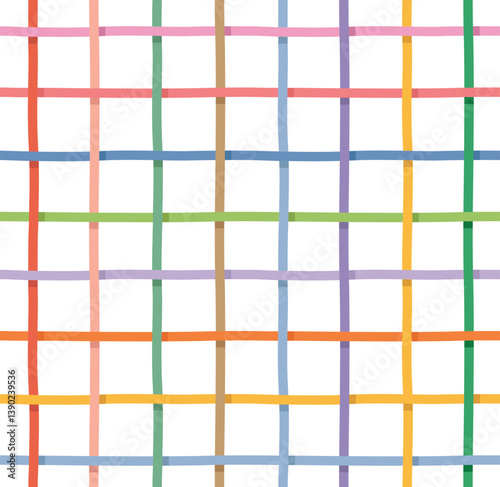 Rainbow Plaid Seamless Pattern, Textile Weave, Kawaii Style