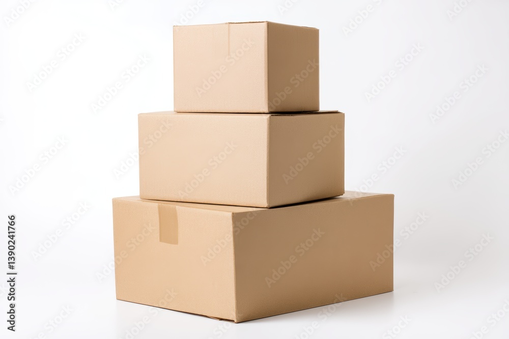 Delivery boxes stacked for e-commerce shipment on a clean white background Delivery boxes stacked for e-commerce shipment on a clean white background