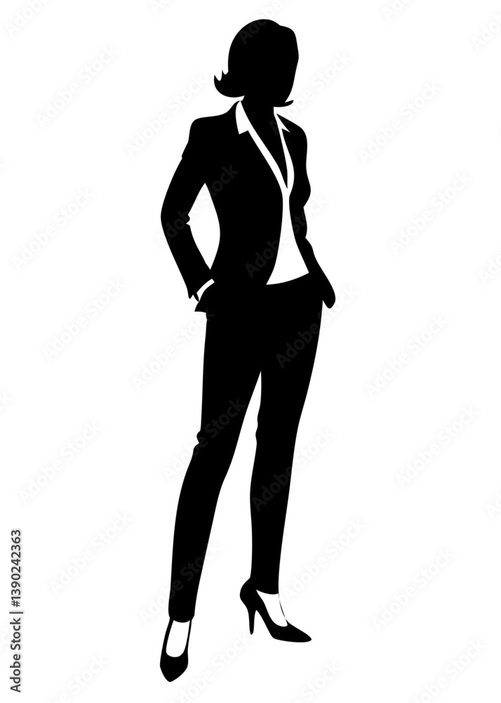 Fototapeta premium Confident Businesswoman Silhouette in Suit – Minimalist Vector Illustration