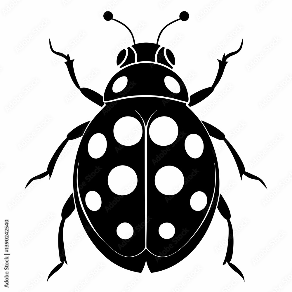 Fototapeta premium Ladybug vector silhouette black design white background