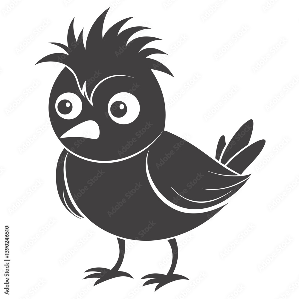 Fototapeta premium Cartoon Bird Illustration Angry Character Design With Funny Feather Hairstyle Vector