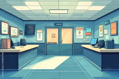 Bright and Modern Office Lobby - Animated Digital Art Reception Waiting Room in Healthcare Clinic Interior