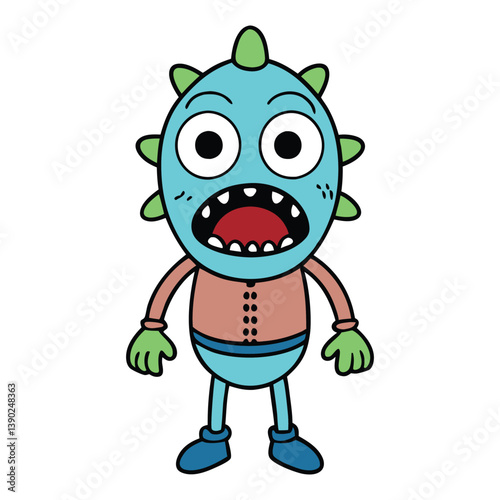 A terrifying COVID-19-zombie-monster with virus-like skin, glowing eyes, and infectious claws, spreading chaos and fear with every toxic breath and groan.
