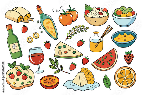 Italian Summer Feast – Hand Drawn Mediterranean Food Collection

