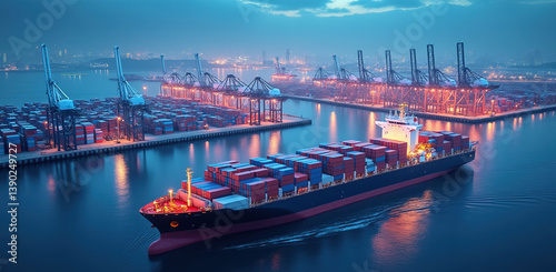 Obraz na płótnie Efficient logistics and digital payments enhance security in global shipping operations, ensuring smooth transport of goods across ports w salonie