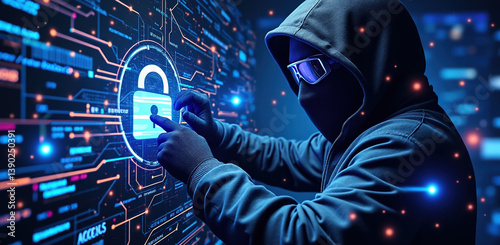 person in hoodie interacts with digital interface featuring lock symbol, representing digital security in payments and logistics