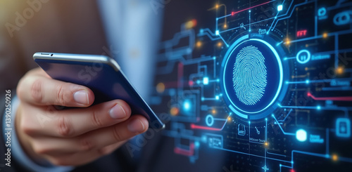 Obraz na płótnie person holds smartphone while interacting with digital interface biometric security features and advanced technology. image emphasizes w salonie