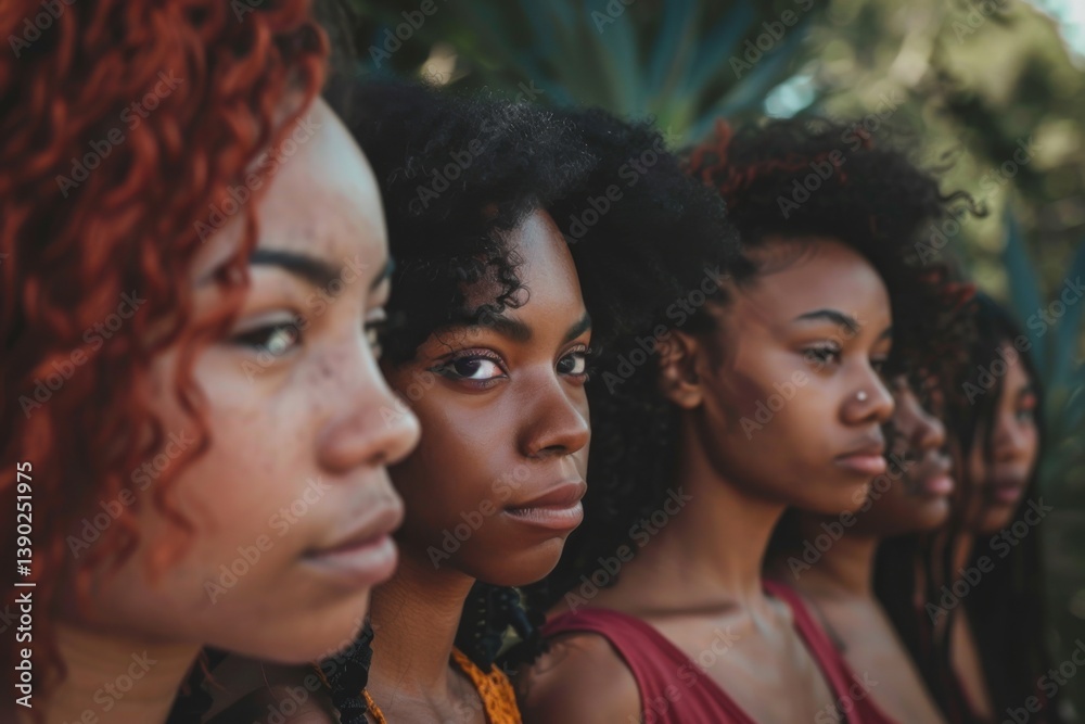 Obraz premium powerful portrait of young black women standing together, demonstrating unity