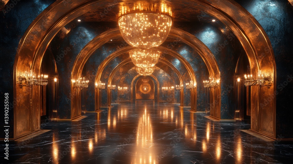 Obraz premium Opulent Grand Hall: A Luxurious Golden and Blue Interior