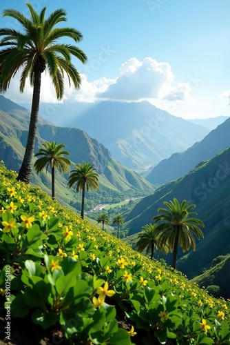 Lush palm trees decorating the sloping landscapes of La Gomera, Canary Islands,  vegetation,  exotic