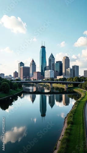 Panoramic view of the Nashville skyline with iconic buildings and bridges stretching across the river,  landmark,  tourism