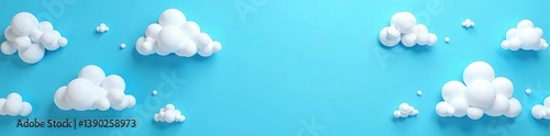 Paper clouds in various shapes and sizes scattered on a vibrant blue background,  artistic, paper
