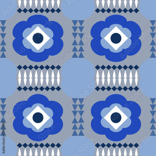 Blue flowers ethnic seamless,blue fabric, hobo style
