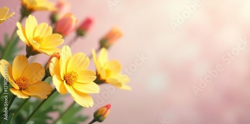 Pastel blurred background of yellow and pink flowers,  feminine,  beautiful