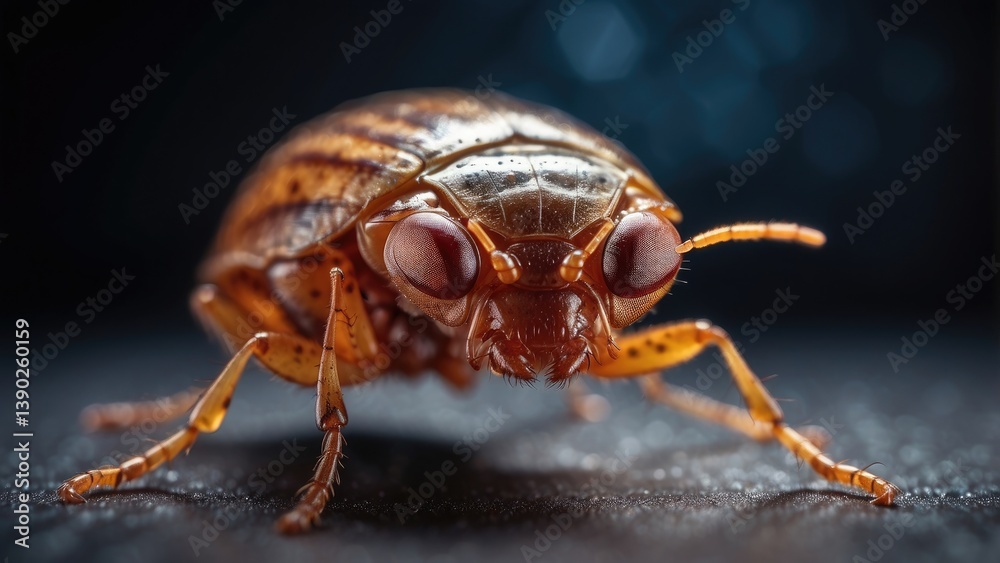 Fototapeta premium A close-up shot of a bed bug magnified through a handheld magnifying glass placed on a white