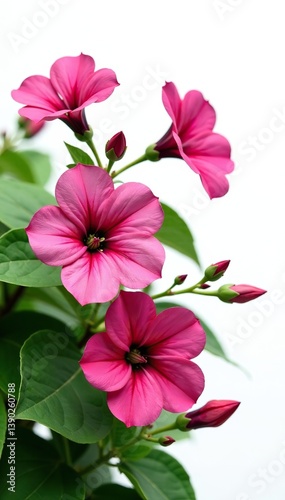 Pink Petunia flowers blooming on a bush isolated on white background,  Petunia,  botanical