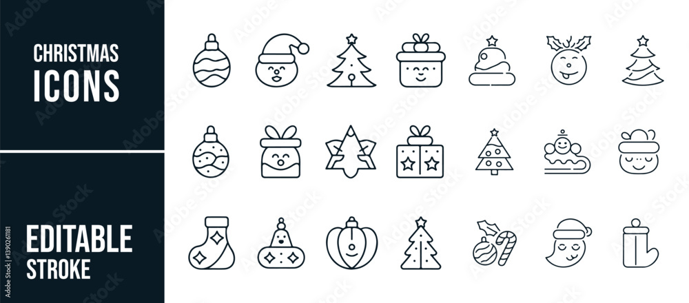 Naklejka premium Christmas-Themed Editable Icons for Holiday Designs