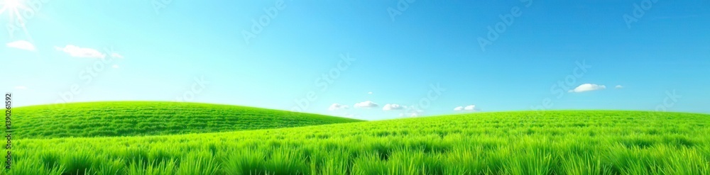 Obraz premium Lush green grass under a clear blue sky, representing the beauty of nature and the environment, fresh air, horizon