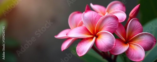 Pink plumeria flowers with vibrant colors and delicate petals in full bloom,  decoration,  bloom