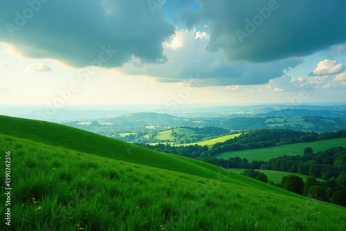 Peaceful landscape of green rolling hills in South Moravian Region, Czech Republic,  Kyjov,  lush
