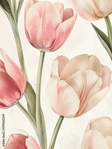 Pink Tulips on White Background