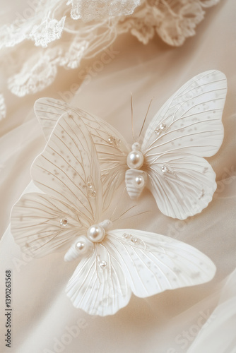 A pair of white butterflies with pearl inlay