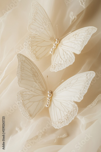 A pair of white butterflies with pearl inlay