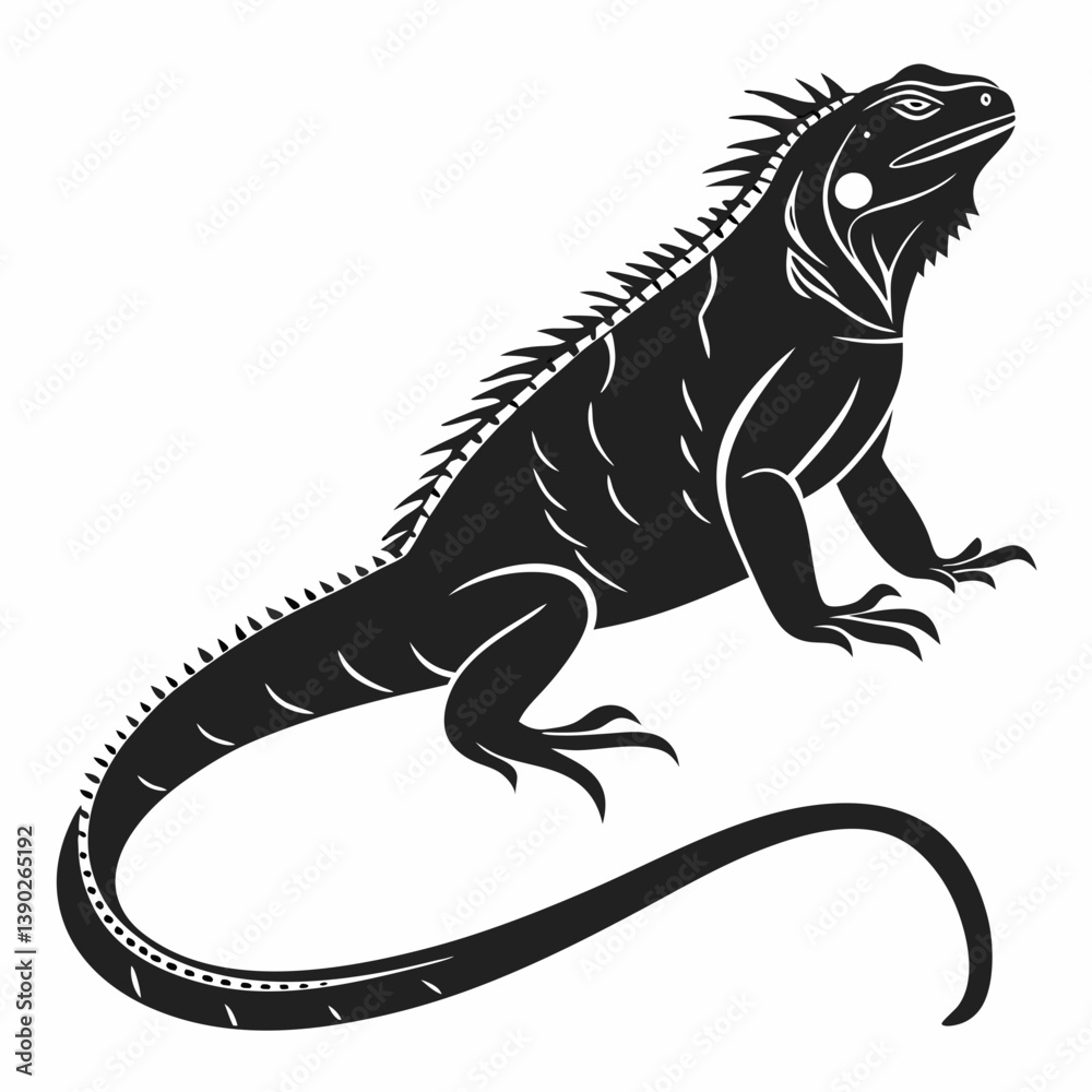 Fototapeta premium Marine Iguana vector silhouette black design white background