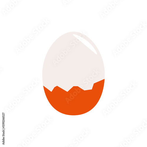 Boiled cracked egg. Whole chicken egg with broken shell, healthy natural farm product, nutritious eggs protein diet food flat cartoon style. Vector isolated illustration