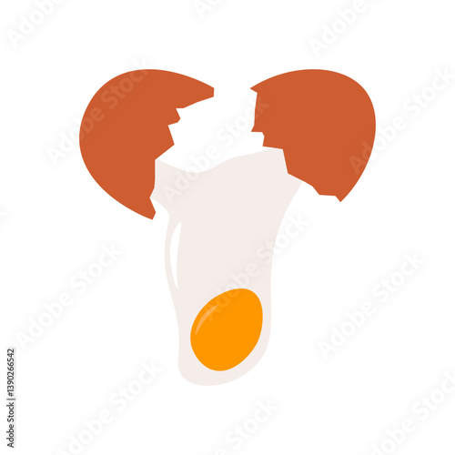 Cracked chicken egg. Broken hen egg with smashed eggshell cartoon style, flat organic natural product for cooking healthy breakfast. Vector isolated illustration