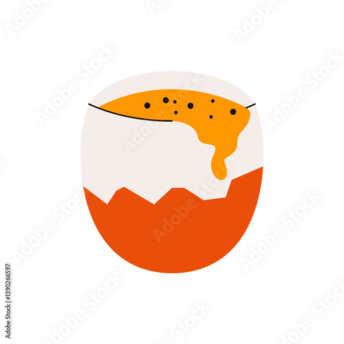 Cracked chicken egg. Broken hen egg yolk in smashed eggshell cartoon style, flat organic natural product for cooking healthy breakfast. Vector isolated illustration