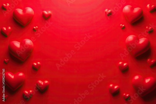 Red background adorned with hearts in various sizes for Valentine's day,  holiday,  emotions