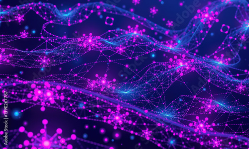 vibrant digital landscape featuring interconnected nodes and flowing lines in shades of purple and blue, representing quantum data visualization and abstract technology