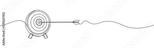 Target continuous one line drawing. Archery target with arrow symbol. Vector illustration.
