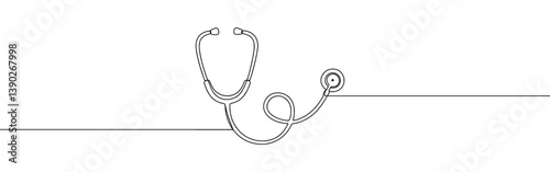 Stethoscope continuous one line drawing. Patient checkup symbol. Vector illustration.