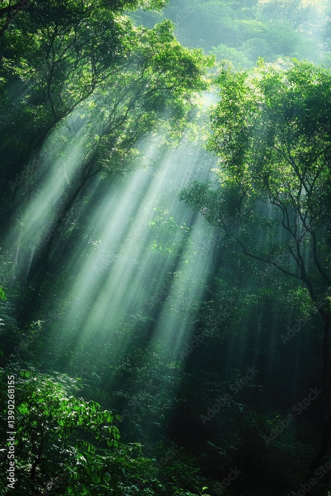 Fototapeta premium Sunlight through forest trees