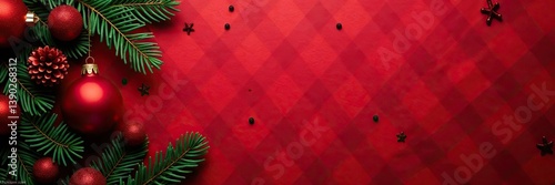 Red Christmas background with a cozy plaid texture perfect for holiday themed designs,  seasonal, Christmas