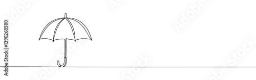 Umbrella continuous one line drawing. Rain, weather, meteorology, insurance symbol. Vector illustration.