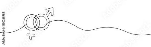 Gender continuous one line drawing. Male and female symbol. Vector illustration.