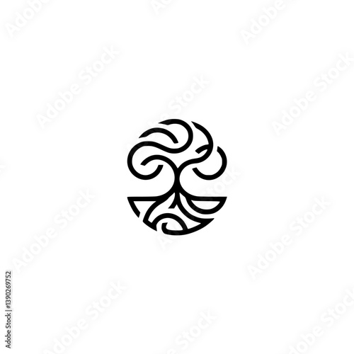 Minimalist Tree Logo: Abstract Circular Design