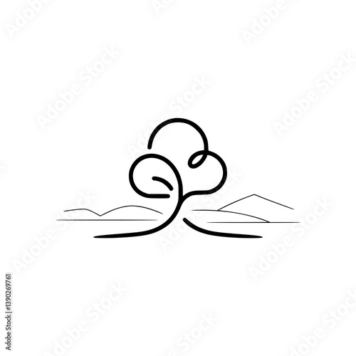 Minimalist Landscape Line Art - Tree and Mountains Logo