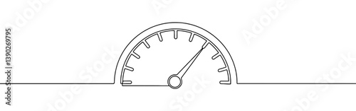 Speedometer continuous one line drawing. Speed indicator, Internet car speed. Performance concept. Speedometer set. Fast speed sign. Vector illustration.