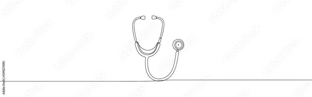 Stethoscope continuous one line drawing. Patient checkup symbol. Vector illustration. Stethoscope continuous one line drawing. Patient checkup symbol. Vector illustration.