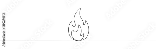 Fire continuous one line drawing. Flame, bonfire symbol. Vector illustration.