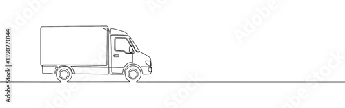 Delivery truck continuous one line drawing. Logistic trucking symbol. Vector illustration.