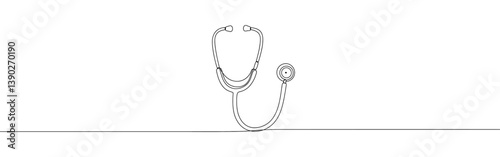 Stethoscope continuous one line drawing. Patient checkup symbol. Vector illustration.