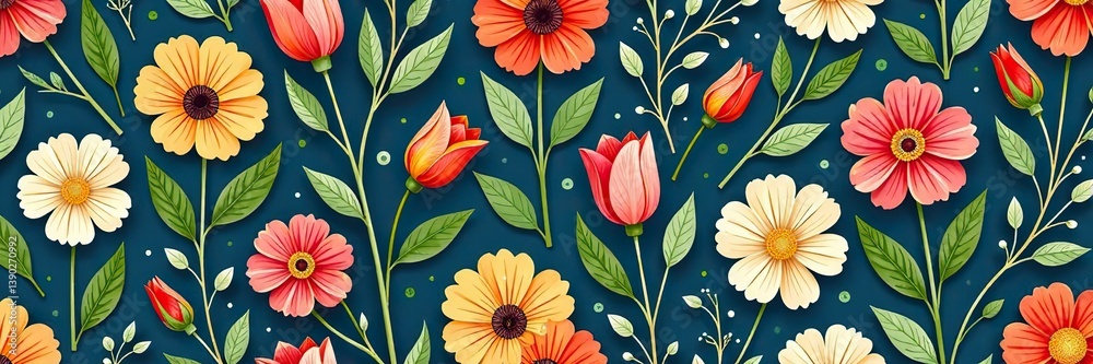Obraz premium Poplar flowers plants seamless pattern design for fabric, wallpaper, packaging, plants, seamless